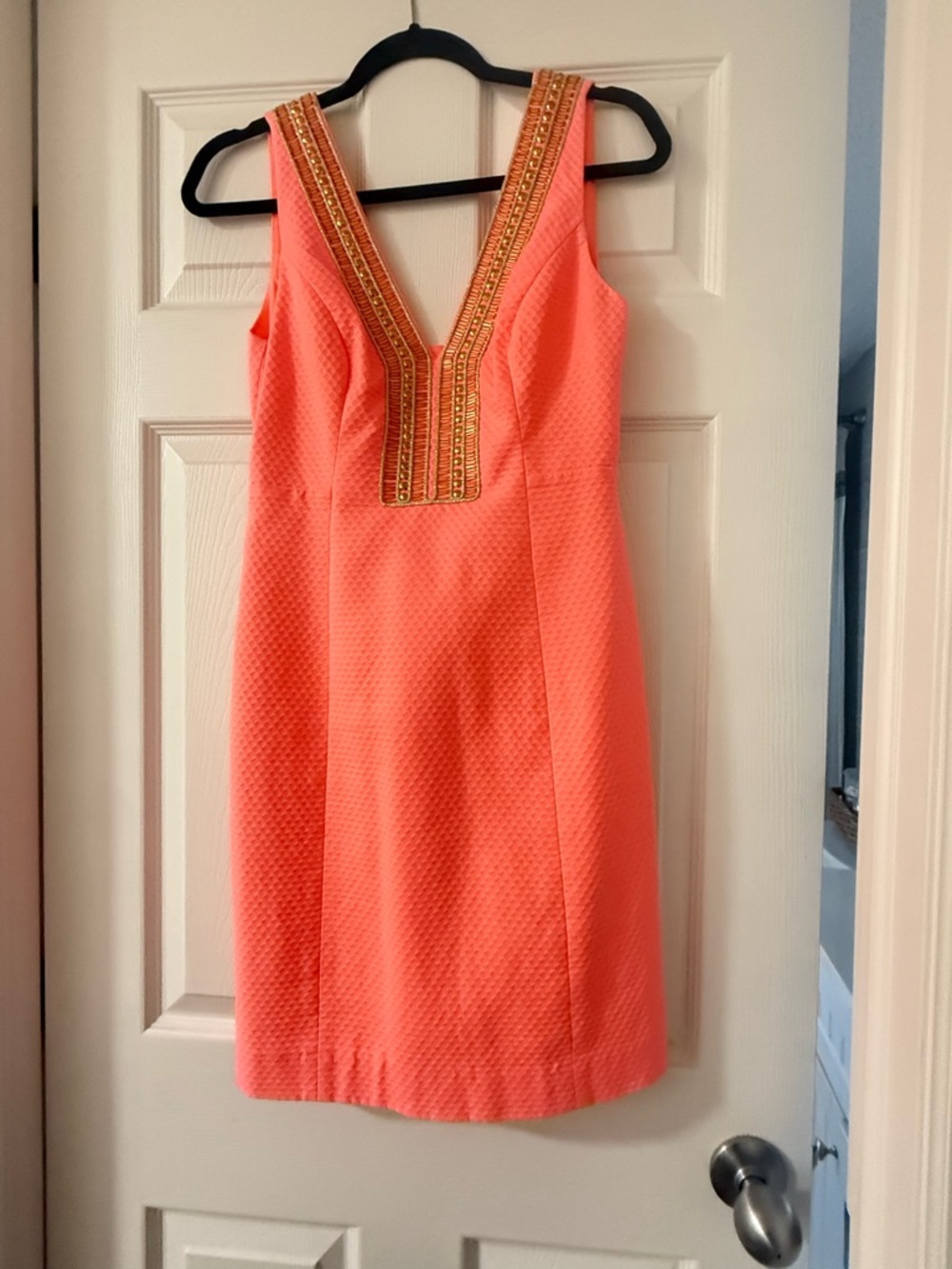 Lilly Pulitzer Coral V-Neck Embellished Mini Dress